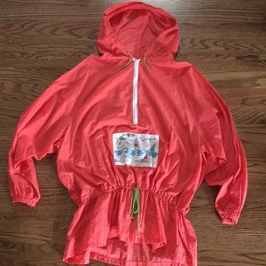 Vintage beach cover up, hooded zip up